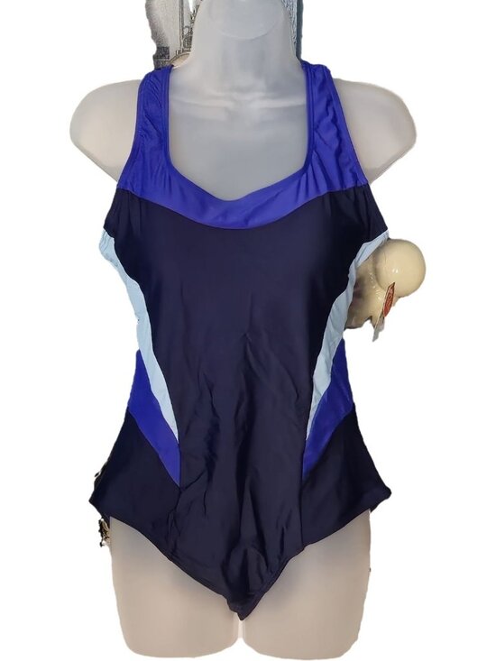 MyCharmo Other - UPF 50+ One Piece Athletic Swimsuit L Colorblock Blue Black Racerback Lined